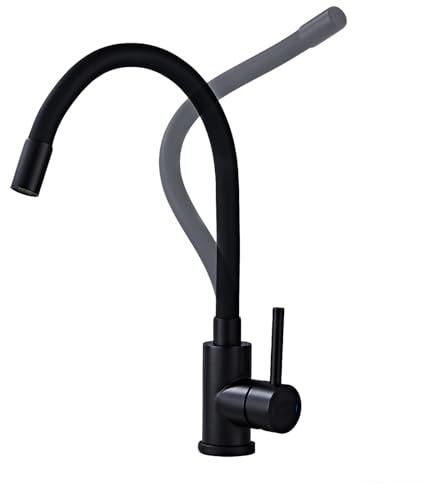 Fandipitous Robinet Cuisine avec Bec Flexible, Robinet de Cuisine Noir, Mitigeur de Cuisine Pivotant à 360°, Robinet d'évier en Acier Inoxydable avec Aérateur d'économie d'eau