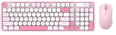 Goshyda Kabellose Tastatur- und Maus-Kombination, 2,4 G Bluetooth Dual-Modus, Ergonomisches Tastatur-Maus-Set, für Laptop-PC-Computer (PINK)