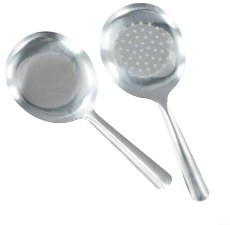 Stainless Steel Ladle and Strainer Set, 2-Piece Short-Handle Slotted Serving Spoon for Rice, Soup & Food Separation – Homes & Restaurant Kitchen Use