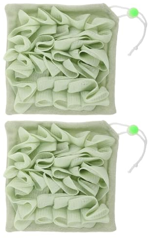 SKISUNO Lot de 2 éponges de bain lavables : éponge exfoliante avec porte-savon - Accessoire de douche exfoliant - Serviette de bain en filet