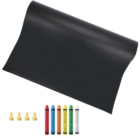 Tafelfolie Magnetisch Selbstklebend, Kreidefolie Abwischbar aus PET, Zuschneidbare Tafel Folie mit 6 staubfreien Kreiden und 4 Magneten für Kinderzimmer, Büro & Schule, 40 x 80 cm