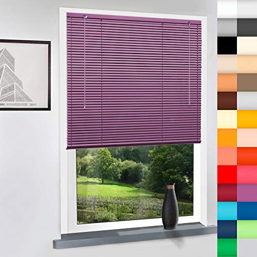 Sun World Aluminium Jalousie nach Maß, hochqualitative Wertarbeit, 28 Farben verfügbar, Maßanfertigung, für Fenster und Türen, Alu Jalousien, Decken und Wandmontage (Lila, Höhe: 100cm x Breite: 70cm)