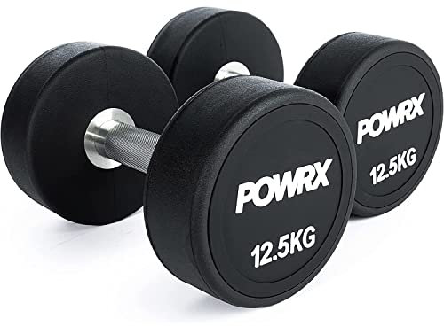 POWRX Professionell Rundhantel 2er Set | Gummi Kurzhantel Beschichtung GERUCHSNEUTRAL 5-30kg | Verchromt und gerändelt | Studioqualität (12.5)