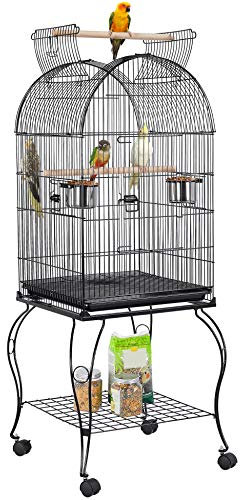 Yaheetech Jaula de Pájaros con Ruedas Jaula para Loros Canarios con Perchas para Pájaros 59 x 59 x 150 cm