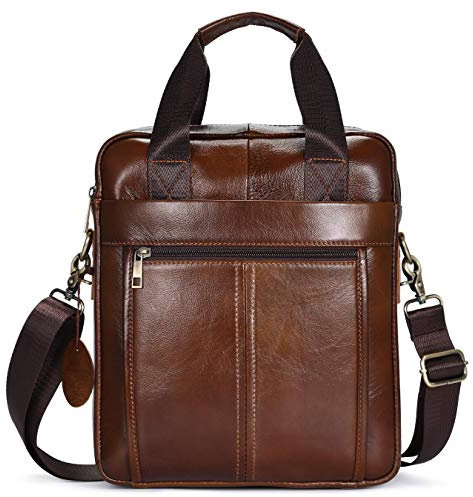BAIGIO Mens Leather Handbag Crossbody Shoulder Messenger Bag Small Briefcase iPad Tablet Case for Work School Business Travel (Brown)