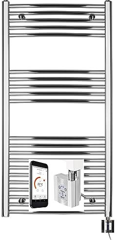 anapont elektrischer Badheizkörper - weiß/chrom- mit Appsteuerung - Handtuchheizkörper - Badheizung elektrisch - Handtuchheizung - Made in Germany (1175h x 500b, chrom/gebogen)