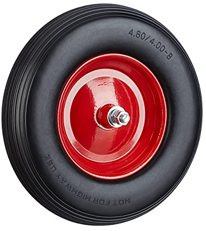 Relaxdays Set of 2 Solid Rubber Wheelbarrow Tyres with Axle, 4.80 4.00-8, 100 kg Capacity, Flat-Free, Black/Red
