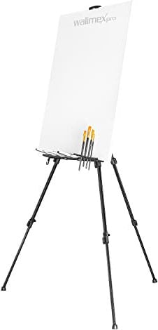 Walimex pro Staffelei XXL 62-205 cm, Leinwandstaffelei aus Aluminium inkl. Transporttasche, Feldstaffelei für Leinwand bis 150 cm, Leinwandstativ mit Ablage