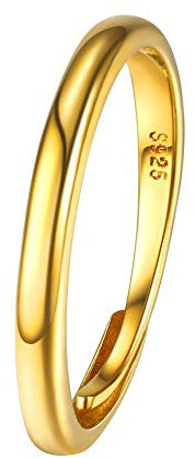 ChicSilver Bague Ouverte Femme Plaqué Or Argent 925-Large Anneau Réglable Ajustable Taille 51 à 66-Bijoux Doré Simple pour Cadeau Anniversaire Noel Femmes et Filles