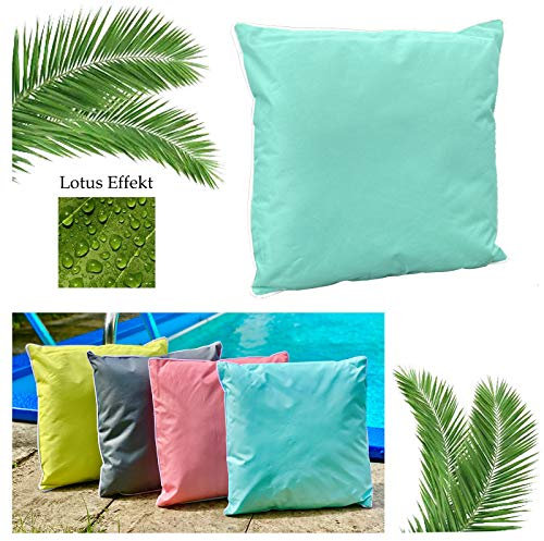 heimtexland ® Outdoorkissen Dekokissen Lotus Effekt Schmutz- und Wasserabweisend Garten Outdoor Kissen Tropical 45x45 Mint Typ687