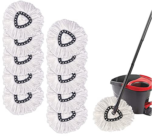 Accoladesound 10-Pack Spin Mop Replacement Heads, 100% Microfiber Mop Refill Heads, Mop Replacement Heads for Spin Mop,White