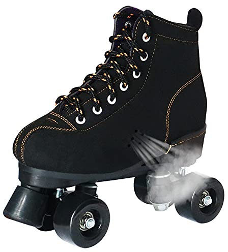 Rollschuhe für Erwachsene, Leder High-Top Zweireihige Quad Kick Rollerskate Schuhe, Klassische 4-Rad Roller Skates für Indoor und Outdoor Männer Frauen Jungen Mädchen Unisex