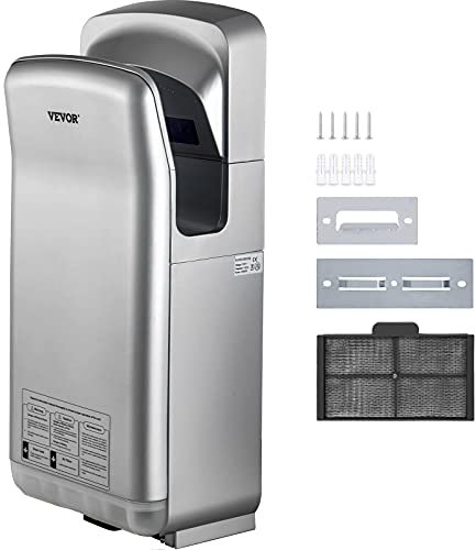 VEVOR Sèche-mains à jet, sèche-mains à lame électrique commercial de qualité supérieure, sèche-mains à air ABS avec filtration HEPA, montage mural 2KW 220V, infrarouge automatique (argent)