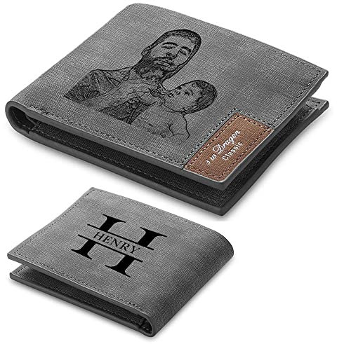 RolaOnly Herren Geldbörse mit Namen Foto Gravur Personalisiert Wallet Grau PU Leder Brieftasche Geschenk für Geburtstag/Weihnachten/Valentinstag/Vatertag