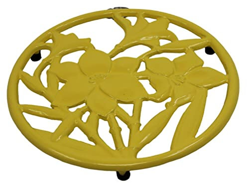 TRTO 1Pcs Yellow Color Kitchen Round Flowers Cast Iron Trivet Pot Pan Casserole Stand Holder Yellow