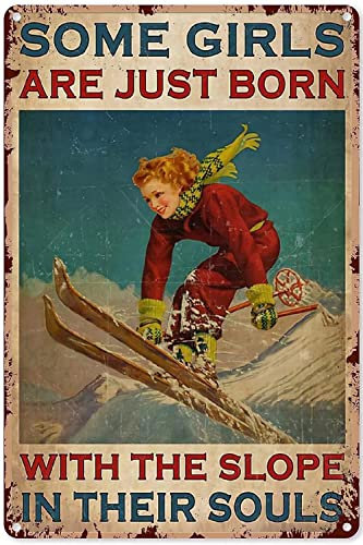 Blechschild Happy Ski Girl Vintage Retro Sammlerstück Blechschild Wanddekoration Poster Home Bar Restaurant Garage Cafe Kunst Metallschild Geschenk 30,5 x 20,3 cm