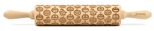 Folkroll Teigrolle Halloween Kürbis, groß, 43 cm, Nudelholz, Prägerolle, Muster, Motiv, Rolle, Buchenholz, 334041