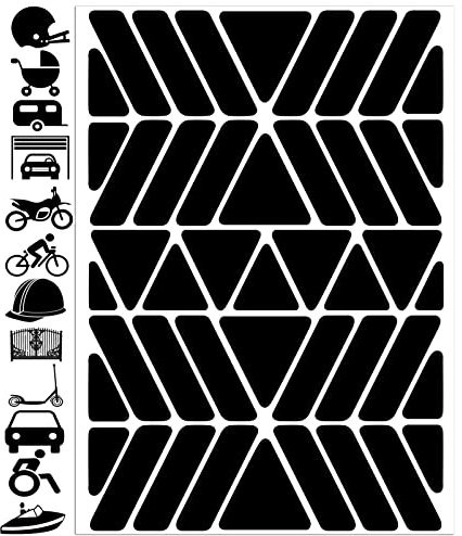 Biomar Labs - Reflektoren Fahrrad - Reflektierende Aufkleber Reflexfolie Schwarz Stickers Set (45 Stück) - für Fahrrad Roller - Reflektoren Kinder Kinderwagen - Selbstklebende folie D 75