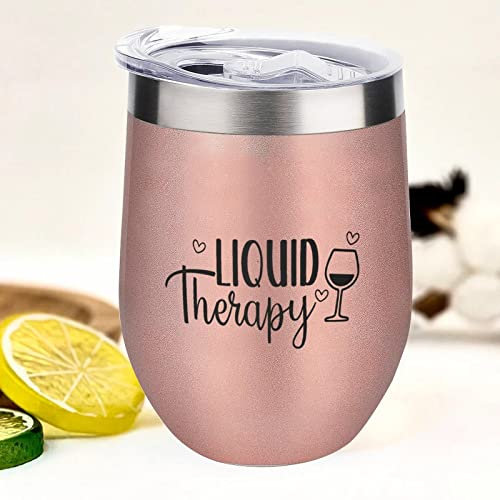 Liquid Therapy Gobelet à vin – Tasse isotherme en acier inoxydable pour vin, café, verres à vin sans pied – Tasse de voyage amusante avec couvercle – 355 ml