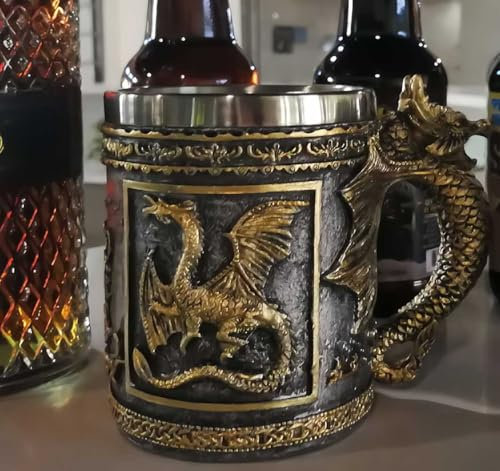 CUZOKOLA Medieval Dungeons and Dragons Cup Gifts Beer Steins Drinking,Dnd Goth Game Dragon Mug-14oz Stainless Steel Novelty Coffee Mug Friends Cup for Dragon Figurine Collector&Medieval Gifts for Men