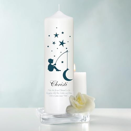 Wandtattoo Loft Trauerkerze personalisiert mit Namen und Datum, Motiv mit Junge beim Angeln, 25cm x 7cm, personalisierte Trauerkerze, Kondolenzkerze, Beileidskerze, Trauerlicht, Grabkerze