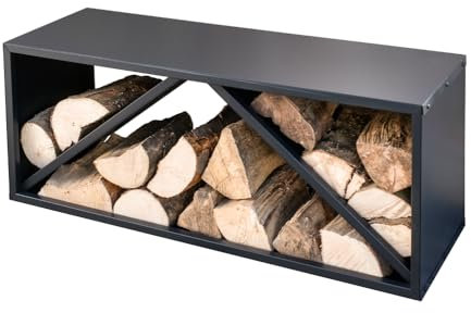 WESTMANN Kaminholzregal aus Stahl | 104x34x40 cm Schwarz | Feuerholzregal für den Innen- & Außenbereich | Brennholzkorb & Kaminholzhalter zum Lagern