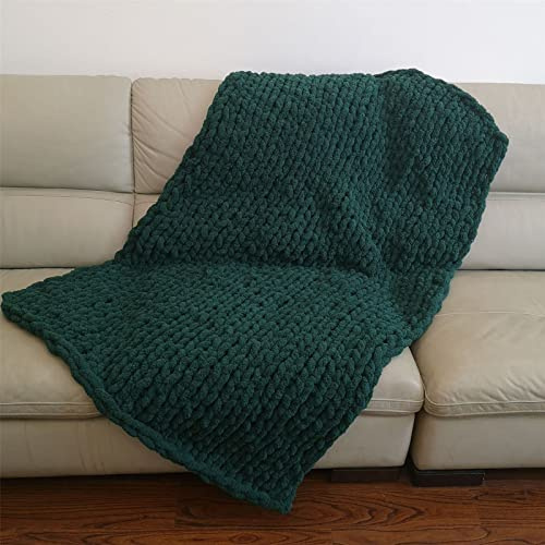 GLITZFAS Gestrickte Decke Grob Kuscheldecke Grobstrick Wolldecke Strickdecke Tagesdecke Überwurf Decke Zuhause Dekor Geschenk fürs Sofa Tagesdecke (Dunkelgrün,120 * 150cm)