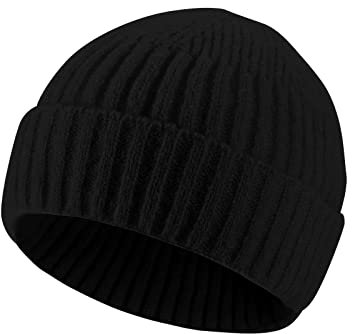 Sibba Unisex Beanie Mütze Weich Leicht Winter Strickkappen Dehnbar mit Bündchen Warm Winddicht Totenkopfmütze für Männer und Frauen Schwarz