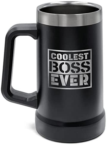 GALVANOX Boss Gift XL Stainless Steel Beer Mug - Insulated 24oz Large Beer Stein with Handle for Christmas/Office Appreciation Day, Gift Boxed Tumbler Cup (Laser Etched “Coolest Boss Ever”)