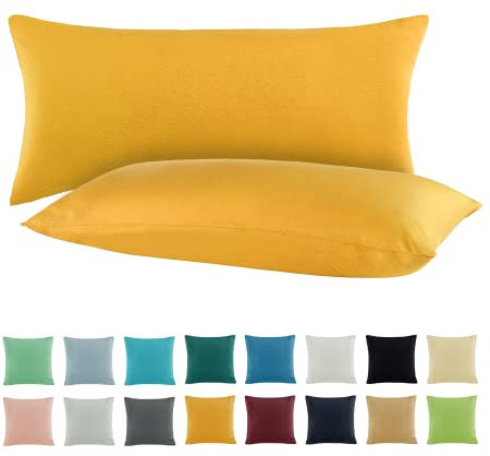 SHC by BaSaTex 2er Pack Jersey Kissenbezüge Kissenhüllen | Kopfkissenbezug aus 100% Baumwolle | 40x60 cm Nackenkissen Bezug | Farbe Gold Gelb