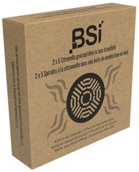 BSI - Barrière A Insectes - Spirale Base Citronnelle - Avec Boîte En Inox - 10 Pièces Jusqu'à 60 heures De Bien Être