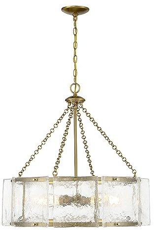 Savoy House 1-8200-5-322 Genry Coastal Farmhouse Clear Water Piastra Glass Pendant, 5-Light 300 Total Watts, 26 H x 26 W, Warm Brass