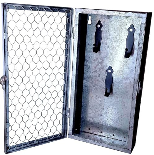 Kolony Schlüsselkasten Metall – Industriedesign – Retro - mit 3 Haken – Grau – B15xH30xT6,5 cm