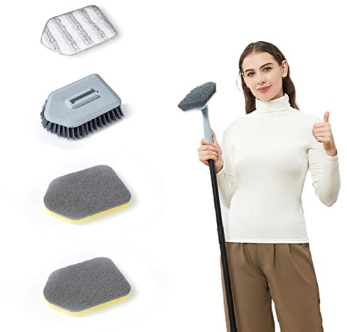 MAYKI Original Grey Replacement Head 4 PCS, Replacement Heads of Shower Cleaning Brush, Reusable Long Handled Scrubbing Brush Refills, Replaceable Bathroom Cleaning Brush Head Accessories