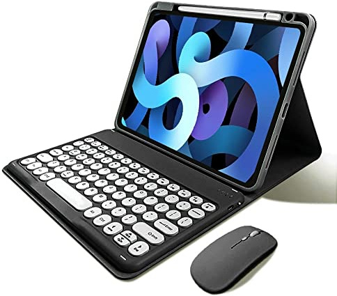 kaitesi Custodia per tastiera e mouse compatibile con iPad Air da 13 (M3/M2) e iPad Pro da 12,9 (6a/5a/4a/3a generazione) con tastiera staccabile tasti rotondi carini (nero)