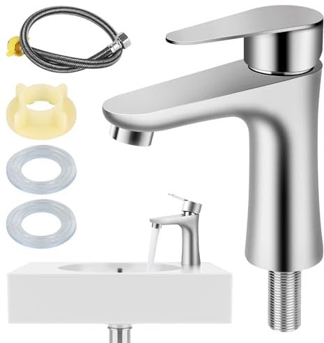 DAJASD Kaltwasserhahn, Kaltwasserhahn Gäste WC, Einhebel Wasserhahn Bad, Klein Wasserhahn Kaltwasser, Kleine Armatur Gäste WC mit 60cm Anschlussschlauch für Badezimmer Gäste WC