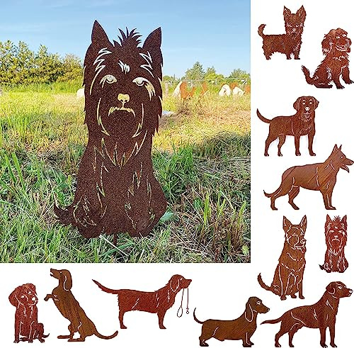 Gartenfigur Hund Terrier sitzend groß 50x27cm Gartenstecker Edelrost Gartendeko Wetterfest Rost Metall Rostfigur Hunde Figur Tier von Steinfigurenwelt