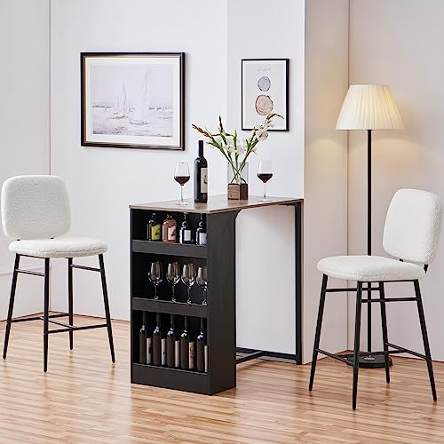 Yaheetech 2er-Set Barhocker aus Bouclé-Gewebe Barstuhl Sitzhöhe 67 cm Küchenstühle Set Hocker mit Fußstütze bis 136 kg Belastbar