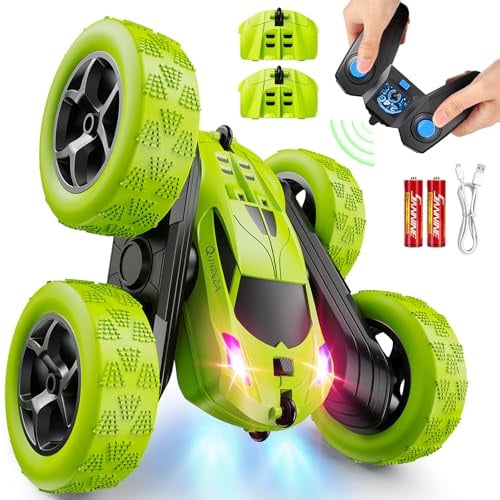 QUNREDA Ferngesteuertes Auto FüR Kinder Ab 6 Jahren – Rc‑Stunt‑Car 4wd, Doppelseitige 360°‑Rotation Mit Scheinwerfern; Ideales Geburtstags Jungen 6-12 Jahre, Grün