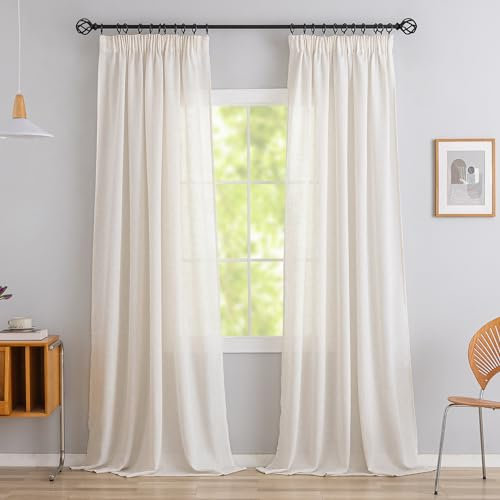 VOILYBIRD 2er Set Leinen Mischgewebe Vorhänge mit Kräuselband Leinenoptik Gardinen für Schlafzimmer Wohnzimmer (HxB 245 x 140 cm, Natur)