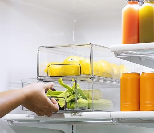 Epzia 1 piece Clear Fridge Organiser Drawer – Large Stackable Storage Box for Kitchen, Pantry, Freezer, and Fridge Organisation – Perfect Clear Drawer for Containers and Pantry Storage