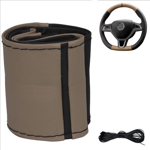 Xkeribom Lenkradbezug zum Schnüren Lenkradhülle Leder 37-38 cm 12 Uhr Markierung Beige Schwarz Sport