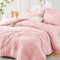 Luofanfei Seersucker Bettwäsche 220x240 Rosa Pink Gestreift Sommer Uni Einfarbig Wende Bettwäsche Set Microfaser Atmungsaktiv Leicht Bettbezug und Kissenbezüge 80x80 cm mit Reissverschluss