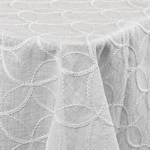 Decorativo In Lino Organza Leinen Tischdecke mit dezenter Stickerei Weiß Eckig 130 x 280 cm pflegeleicht