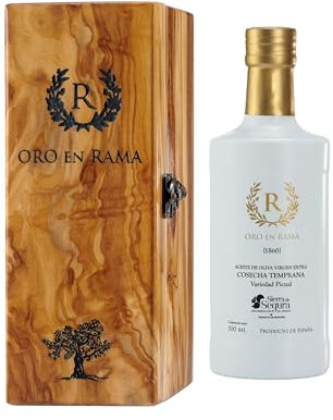 ORO EN RAMA | Aceite de Oliva Virgen Extra Picual de Jaén NUEVA COSECHA 24/25 + Caja de Madera de Olivo Artesanal para Regalo | Premio Mejor AOVE Verde de Cosecha Temprana | DOP Sierra de Segura