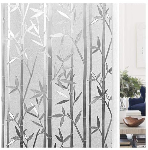 Finnez Pellicola per Finestre - Bambù Pellicole Privacy Finestra, Opaca Non Adesiva 3D Finestre Decorativa Statica Anti-UV per Bagno Camera da Letto Cucina 115 x 200 CM