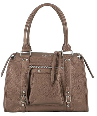 flora & co - Sac A Main Multipoches Avec Bandoulière Taille Moyenne - Sac Fourre-Tout Porté Épaule Similicuir Grainé Souple - Chic Élégant - Marron Métal