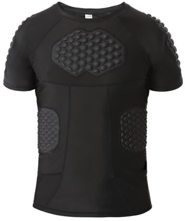 Hotfiary Herren gepolstertes Kompressions Shirt für Fußball Paintball Baseball Basketball, 6-Pads Kurzarm Fußball Rippe Brustschutz, Fußball Schutzausrüstung Herzschutz Sternum Schutz
