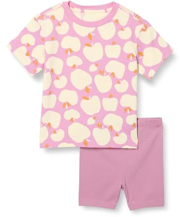 Amazon Essentials Conjunto de camiseta y pantalón corto de bicicleta para niñas pequeñas, malva/manzanas, 2T