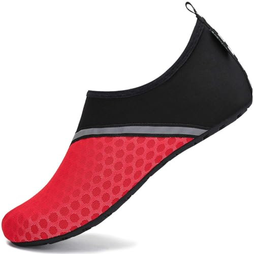 SAGUARO Chaussures de Plage pour Homme Femme Séchage Rapide Aquatiques Chaussettes Léger À l'aise Chaussons de Piscine Antidérapant Chaussures de Bain Piscine Rouge 40/41 EU